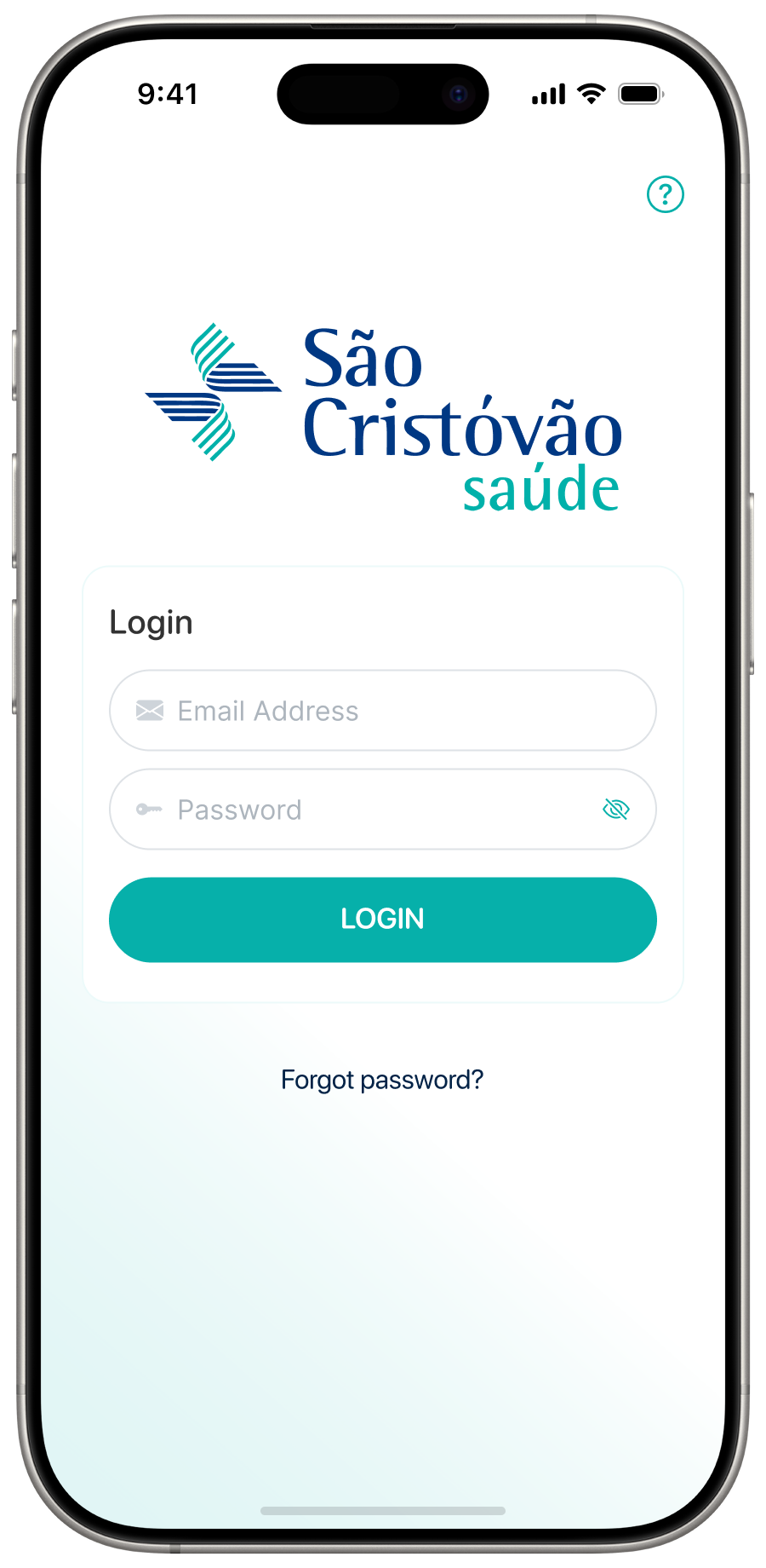 Patient app login screen for São Cristóvão Saúde